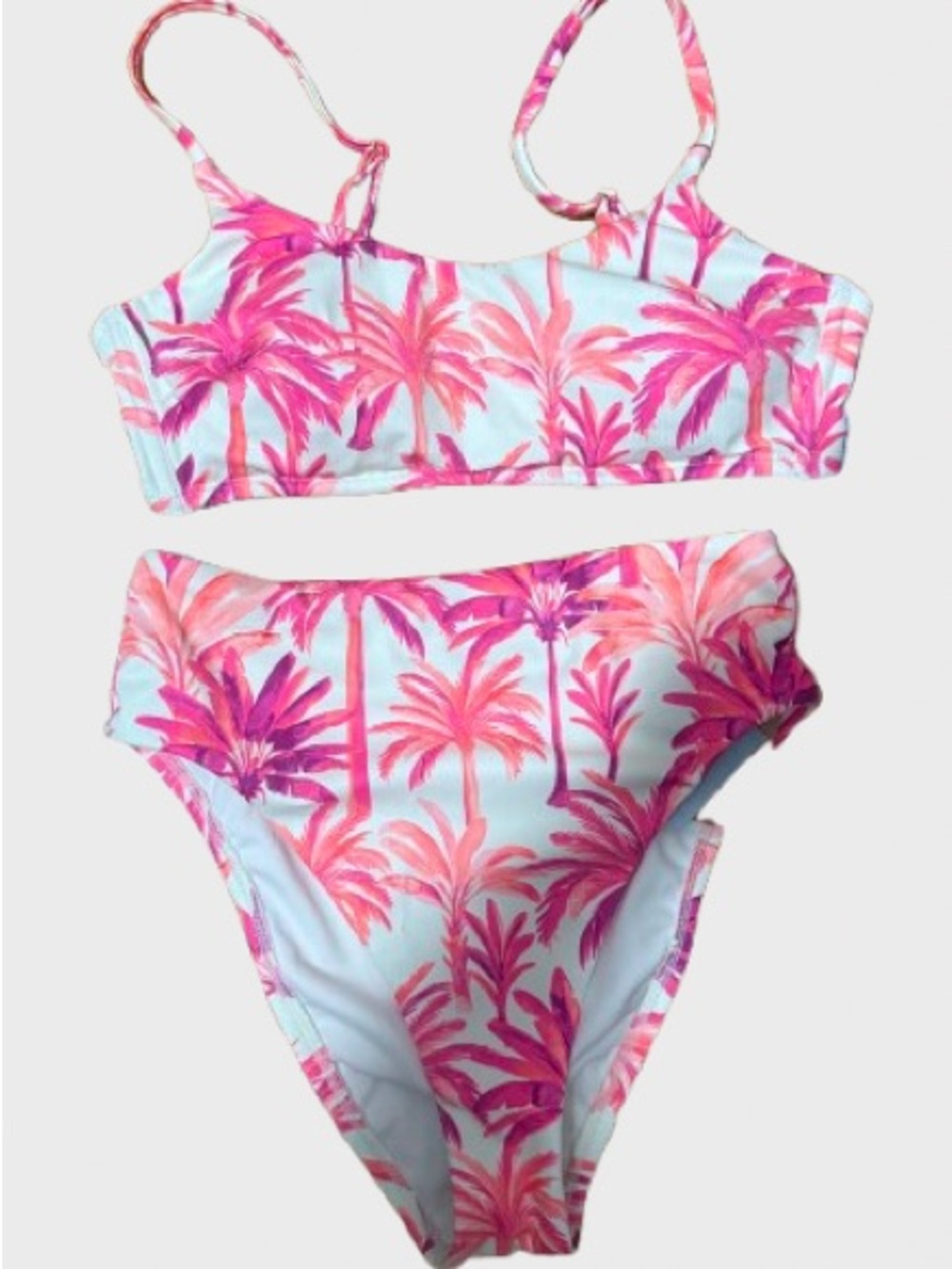Shade & Shore Pink Palm Print Girls Two-Piece Swim Set